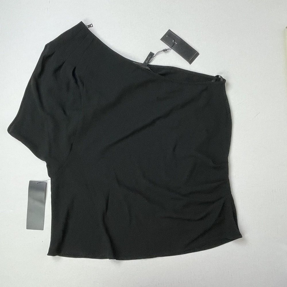 BCBGMAXAZRIA Carli Top Women’s Large Black One Shoulder Silky Club NWT